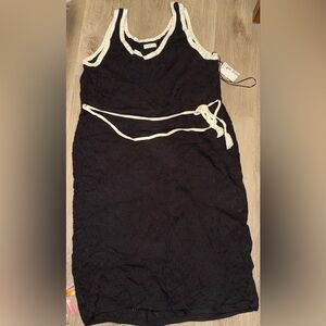 Nine West Black Textured Dress with White Tie